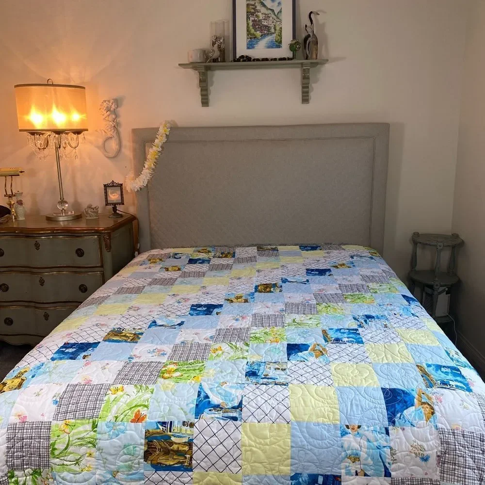 Handmade patchwork quilt with Starwars , gingham, floral , butterflies Queen